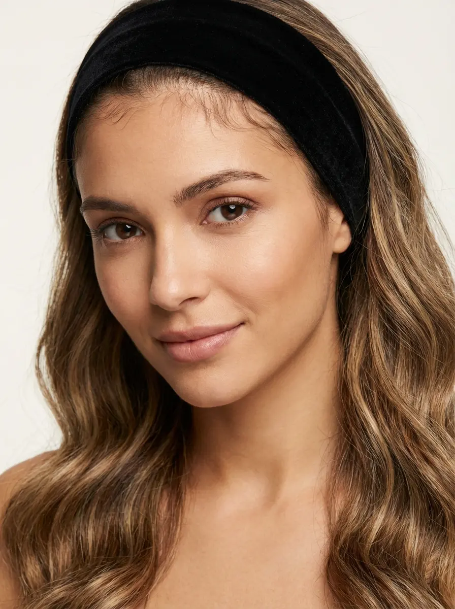 Band Fall Model Wearing Silk Scarf – Velvet Grip Technology Detail