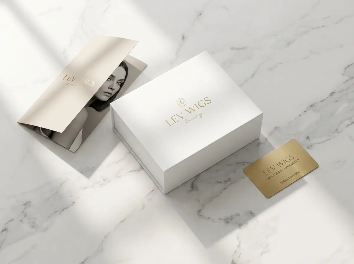 Luxury Private Label Wig Packaging - Custom Tags, Satin Bags, Gold Foil Warranty Cards