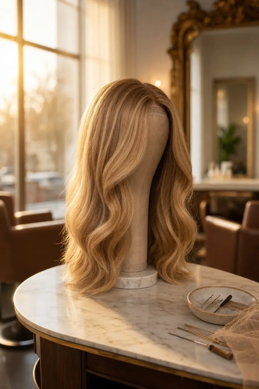 LEV Bespoke Custom Sheitel Commission - Luxury Handcrafted Virgin European Hair Wig on Display