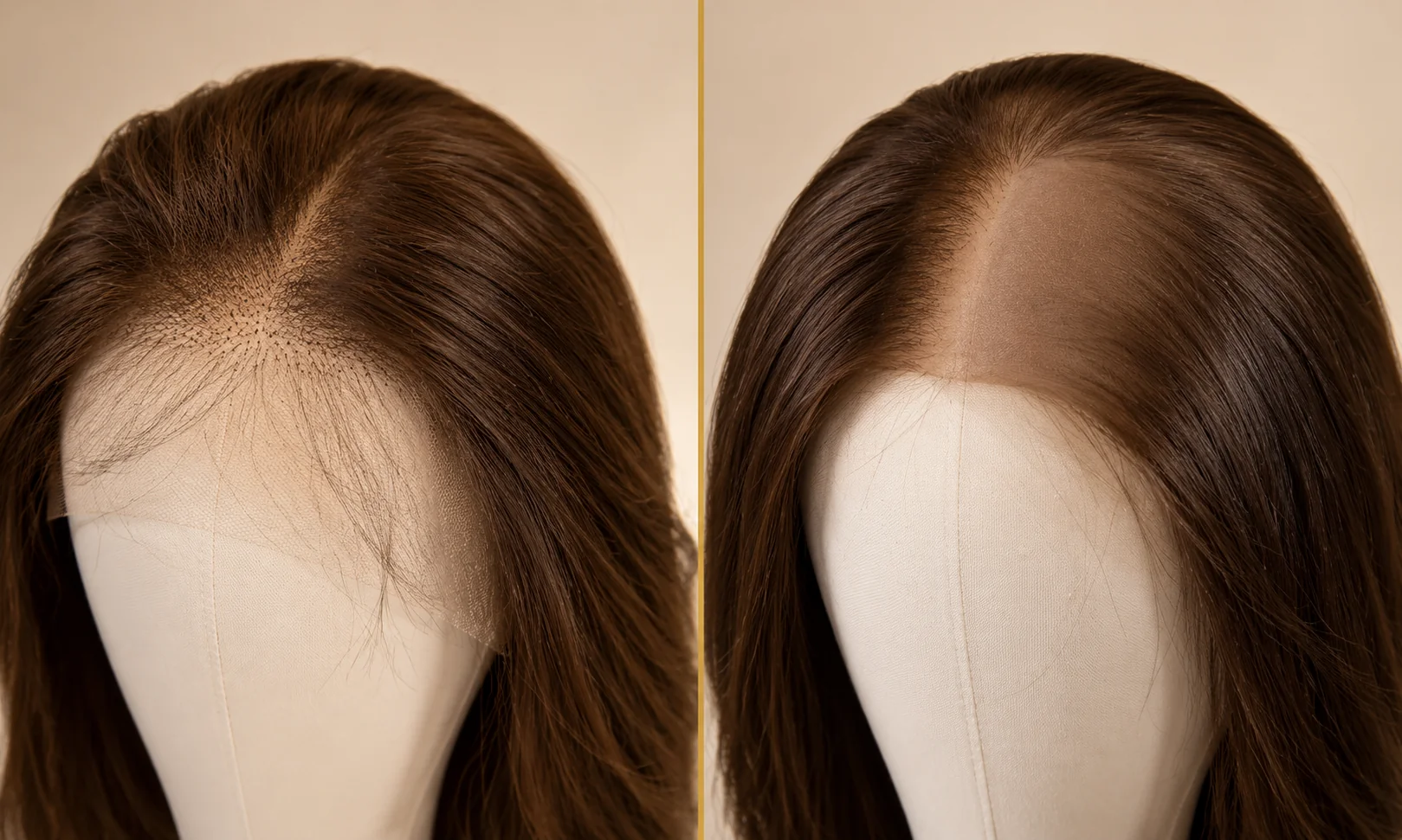 Side-by-side comparison of lace top and silk top sheitel cap construction