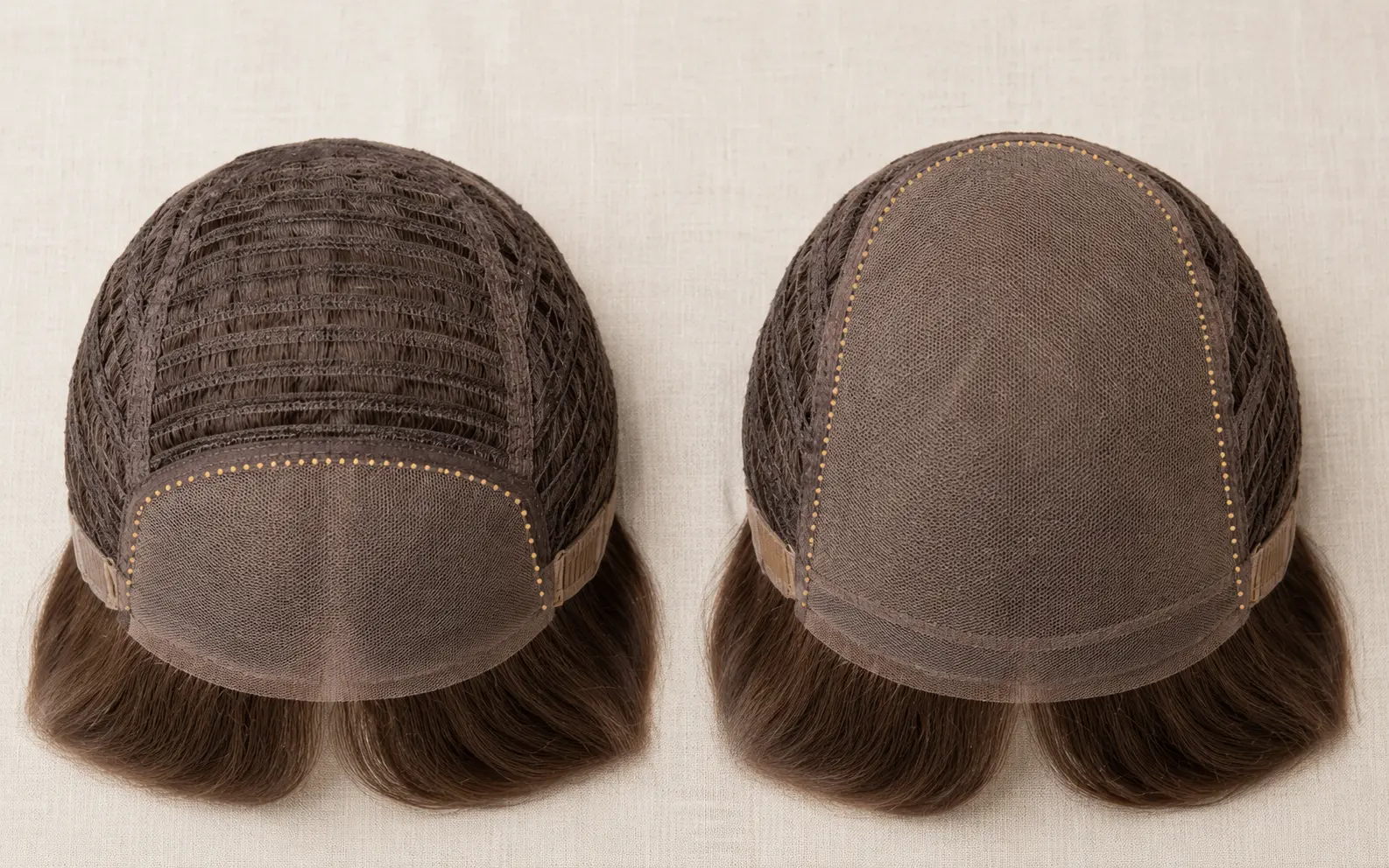 Diagram comparing lace front sheitel with lace only at hairline versus lace top sheitel with full lace coverage across the entire cap top