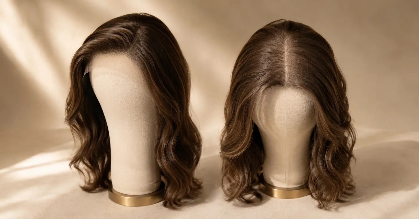 Side by side comparison of lace front and lace top sheitel cap constructions showing Swiss lace hairline and full lace top