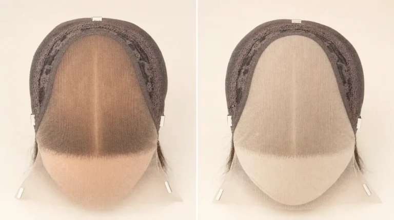 Side-by-side comparison of lace top and silk top sheitel cap interiors