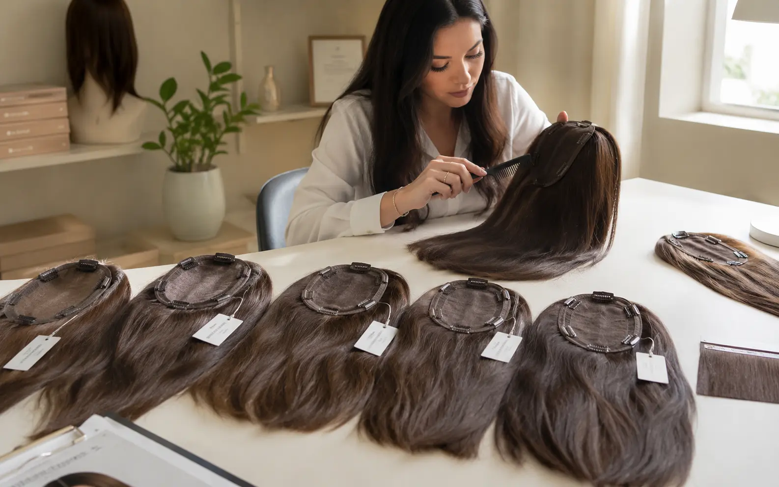 Factory quality control inspection for Remy hair topper samples