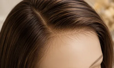 Lace front sheitel hairline detail showing invisible transition and baby hairs