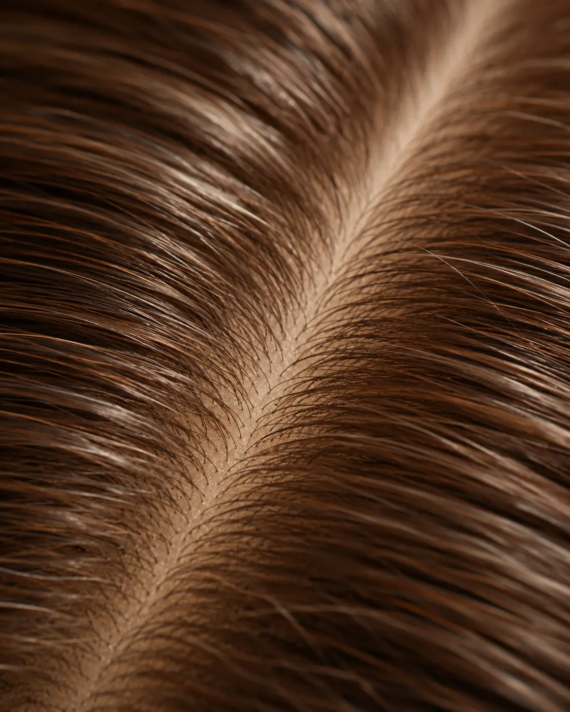 Silk top topper top-down view showing realistic scalp appearance and multi-directional parting