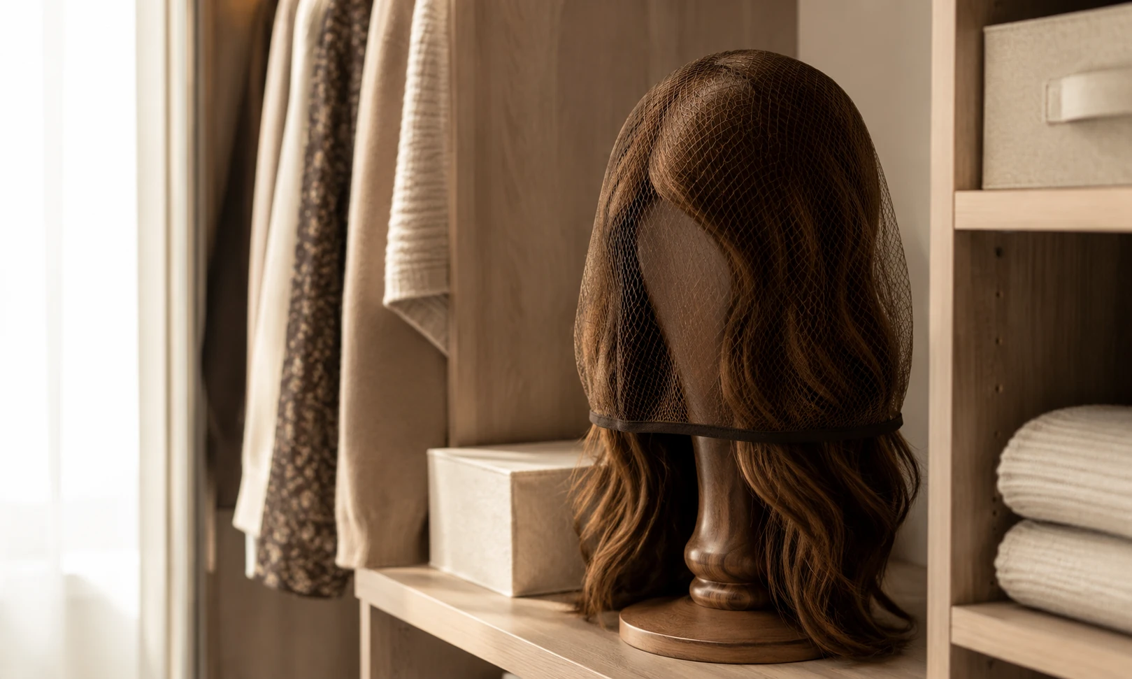 Proper sheitel storage methods using wig stands and canvas blocks