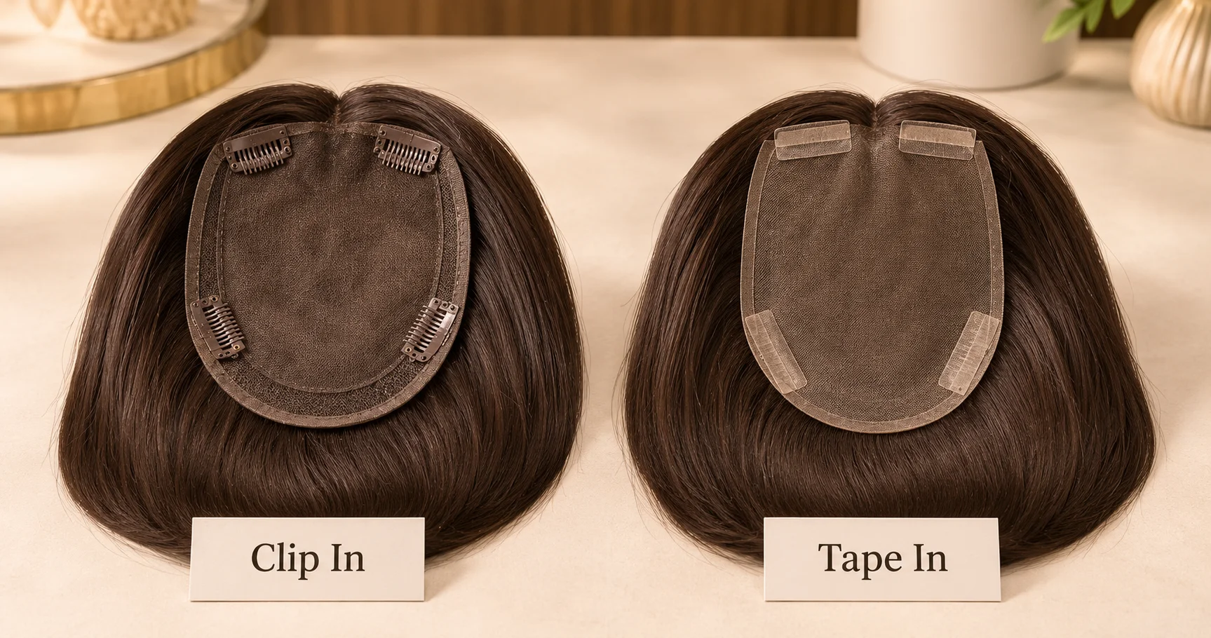 Clip in hair topper and tape in hair topper attachment methods compared for salon buyers