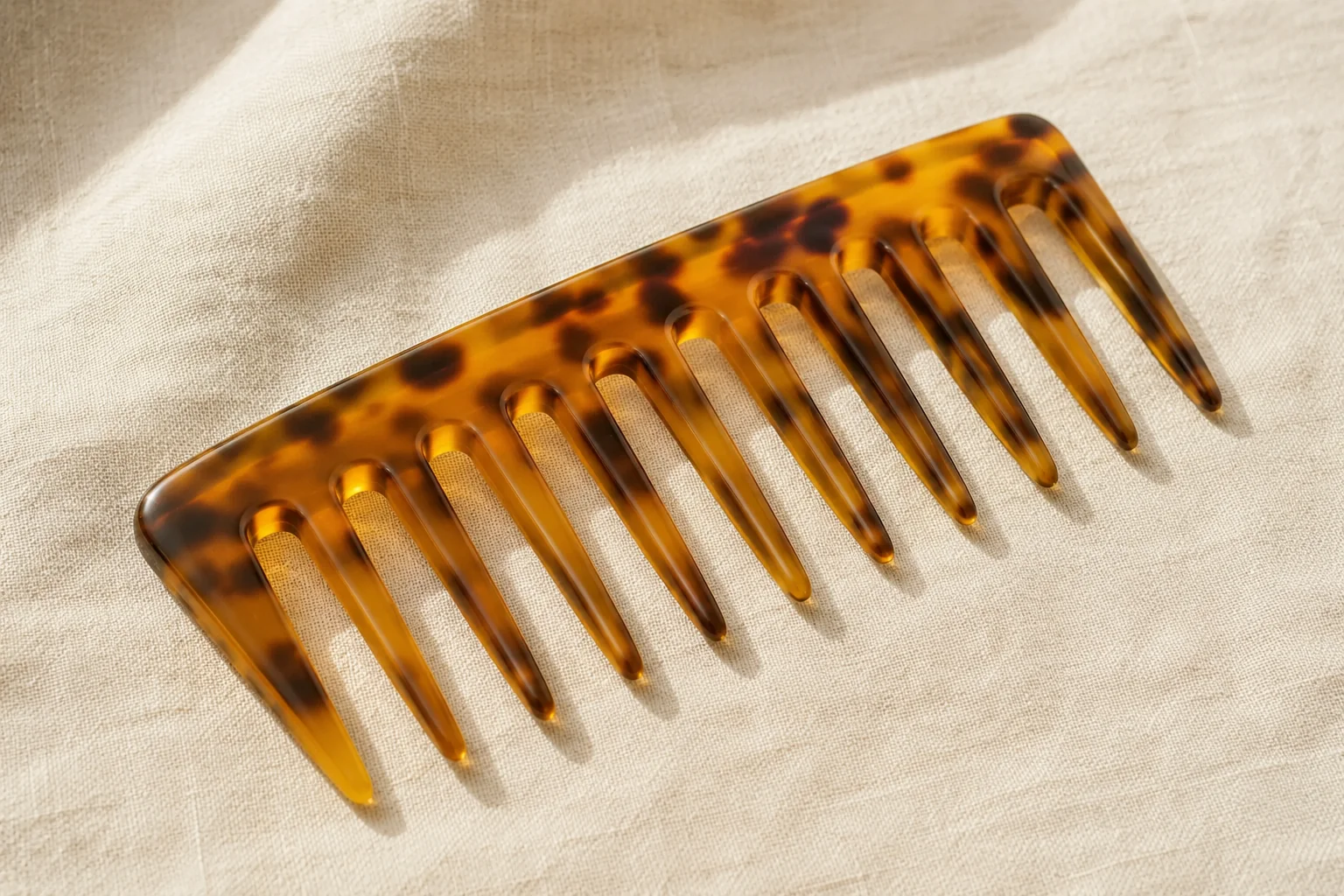 Wide-tooth comb designed for gently detangling European hair wigs and sheitels without snagging hand-tied knots
