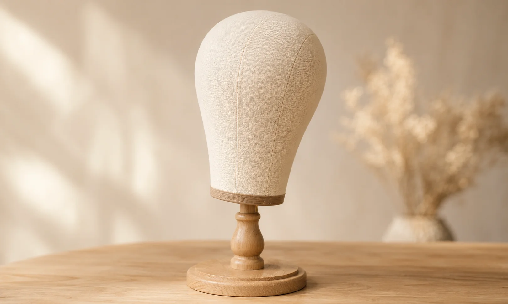 Professional canvas wig stand and mannequin head for storing and styling European hair sheitels properly