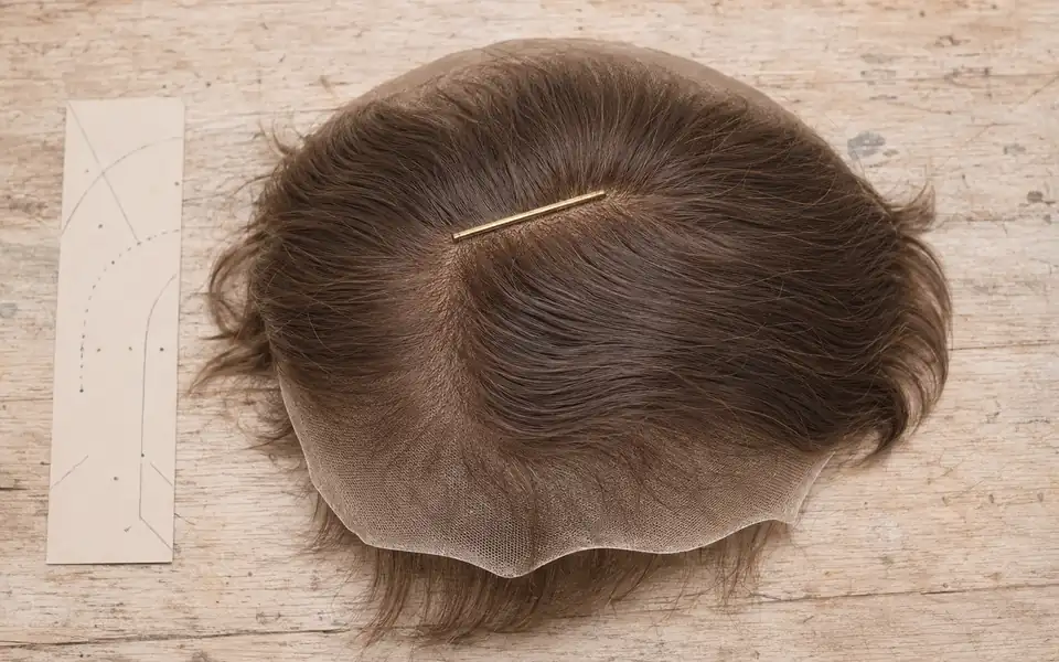 Hair system base showing density by zone and hair direction