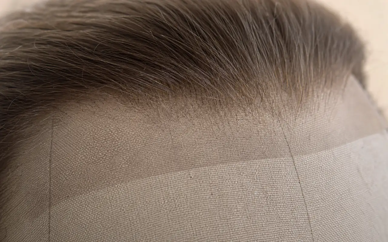 Lace hair system base with hand-ventilated knots at the front edge