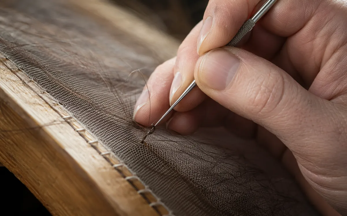 Hand ventilating hair onto a lace base with a crochet hook
