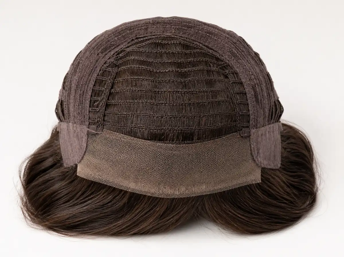 Illustrative construction reference showing a sheer front lace panel and structured cap behind it