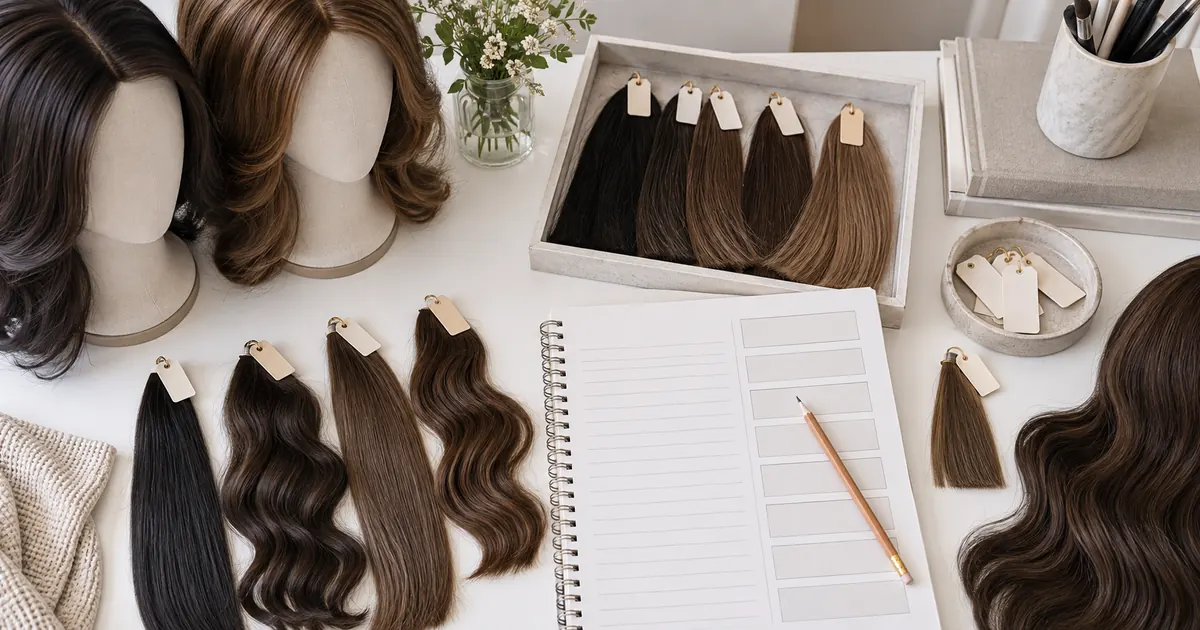 Sheitel assortment planned across lengths and colors in a Jewish wig boutique