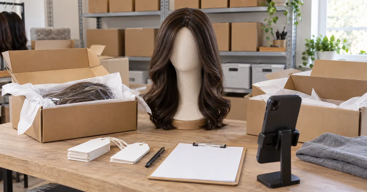 Illustrative receiving scene: cartons, packing list, and purchase order laid out on a stockroom table