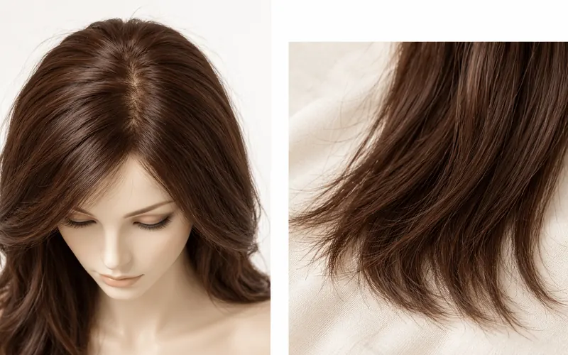 Wig crown and hair ends shown side by side as two observation areas